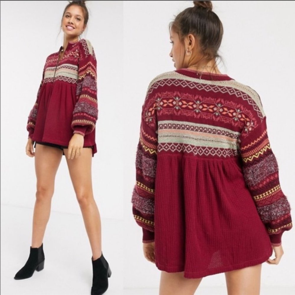 Free People Cozy Cottage Embroidered Sweater NWT S